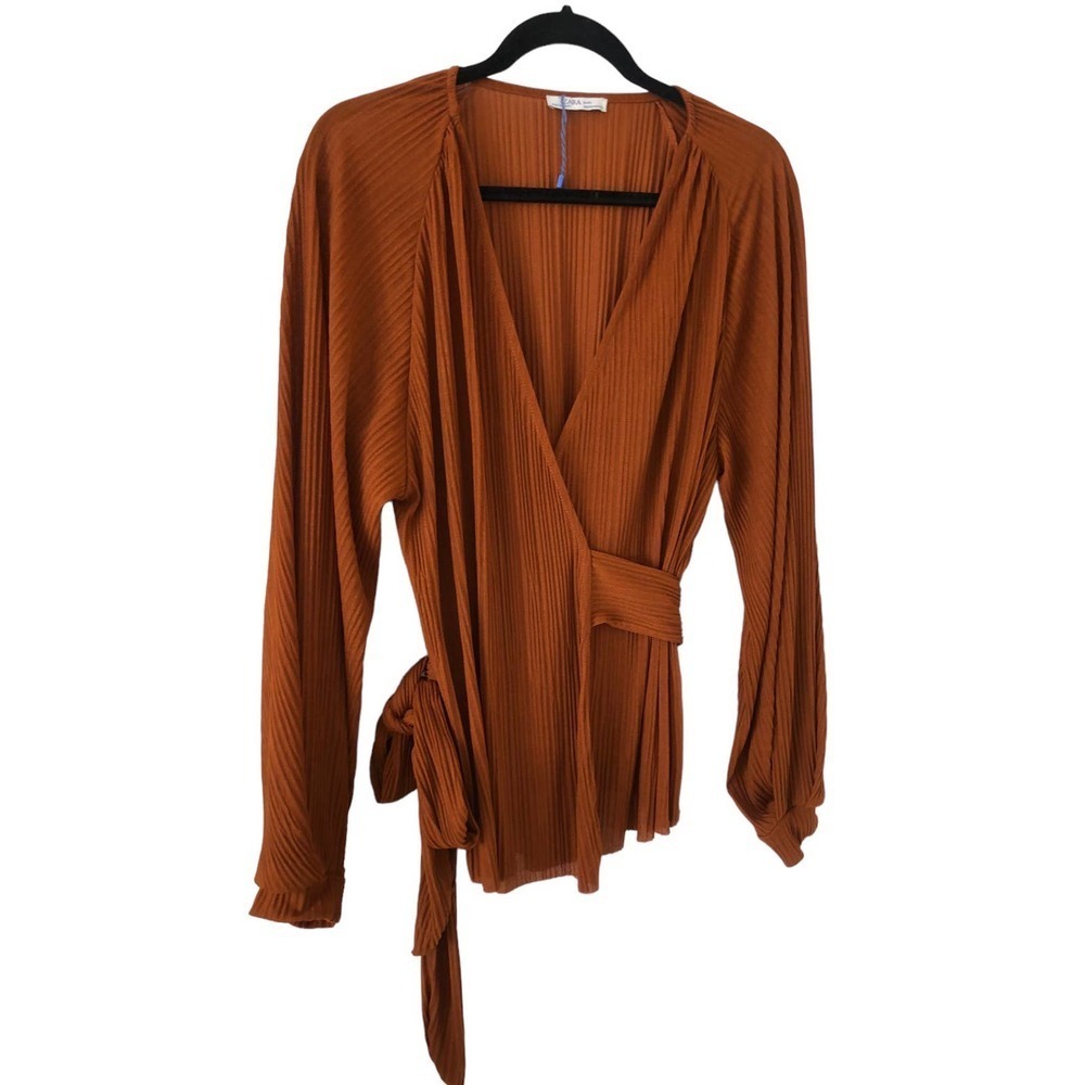 ZARA Basic Scoop V-Neck Wrap Blouse with Waist Bow Tie Size M​​​ - Picture 3 of 16